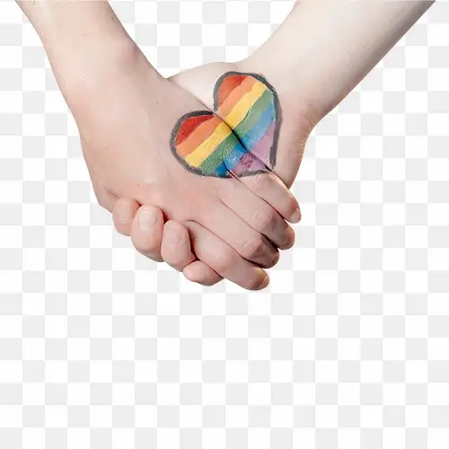 Pride heart on two holding hands free png